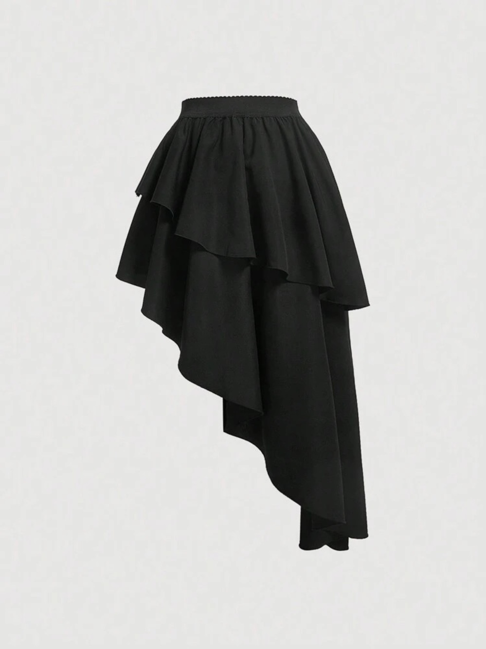 Asymmetric Ruffle Black Skirt